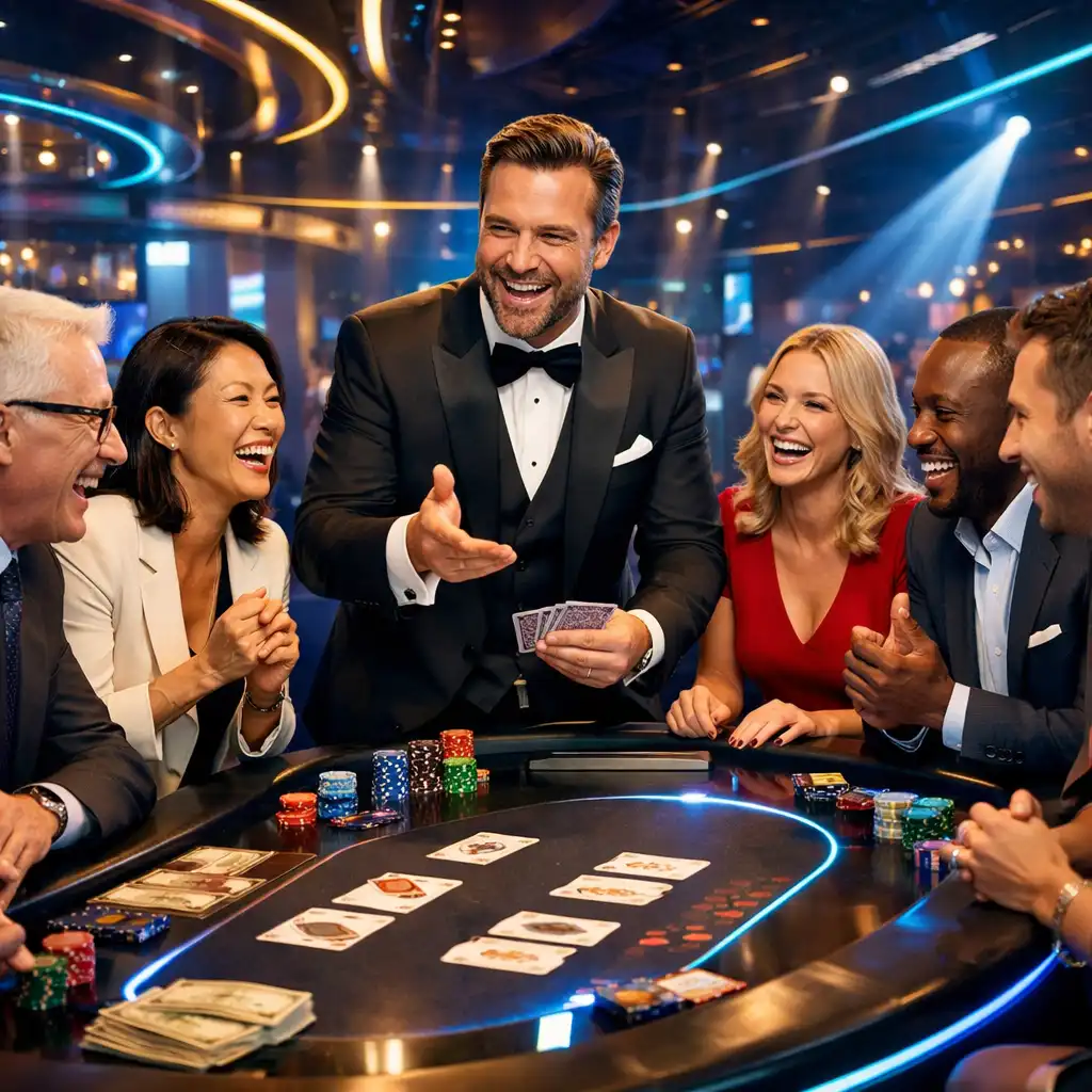 Zespół firmy integrujący się przy rekreacyjnych stołach pokerowych i ruletce
